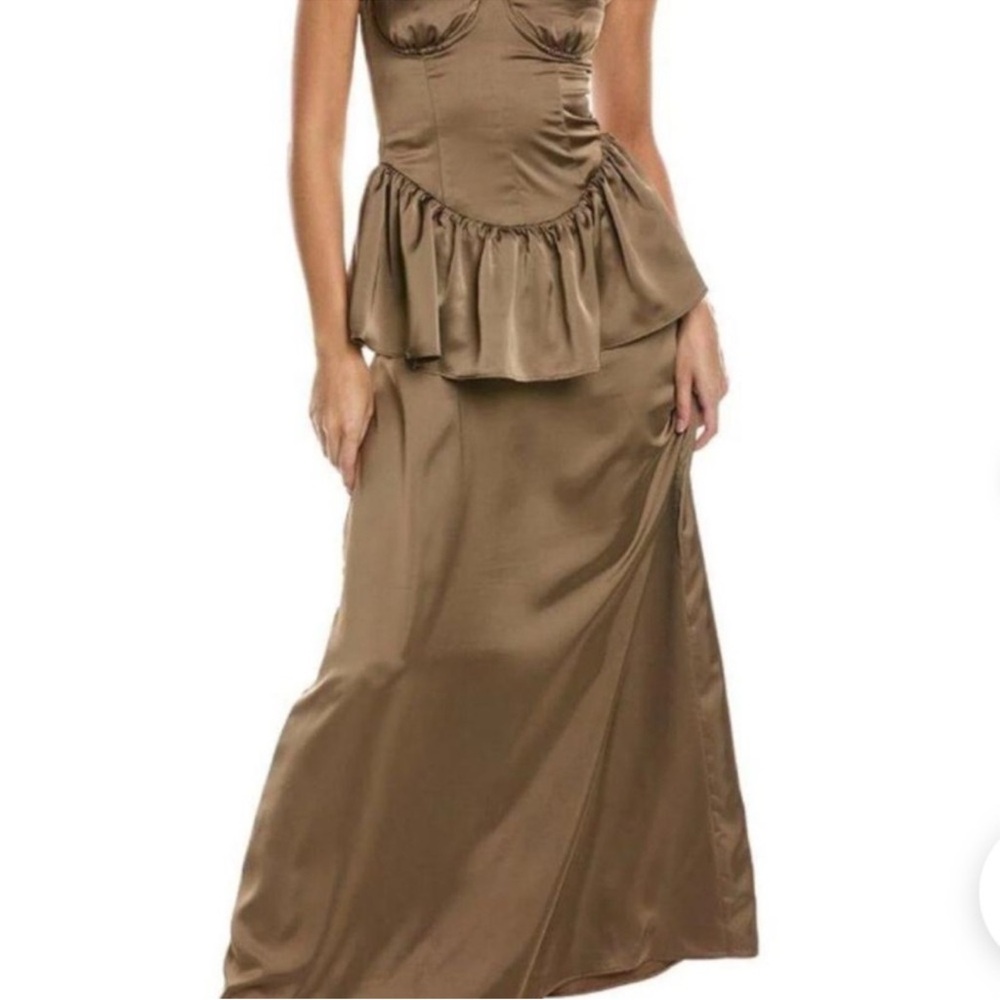 WeWoreWhat Brown Satin Peplum Gown
